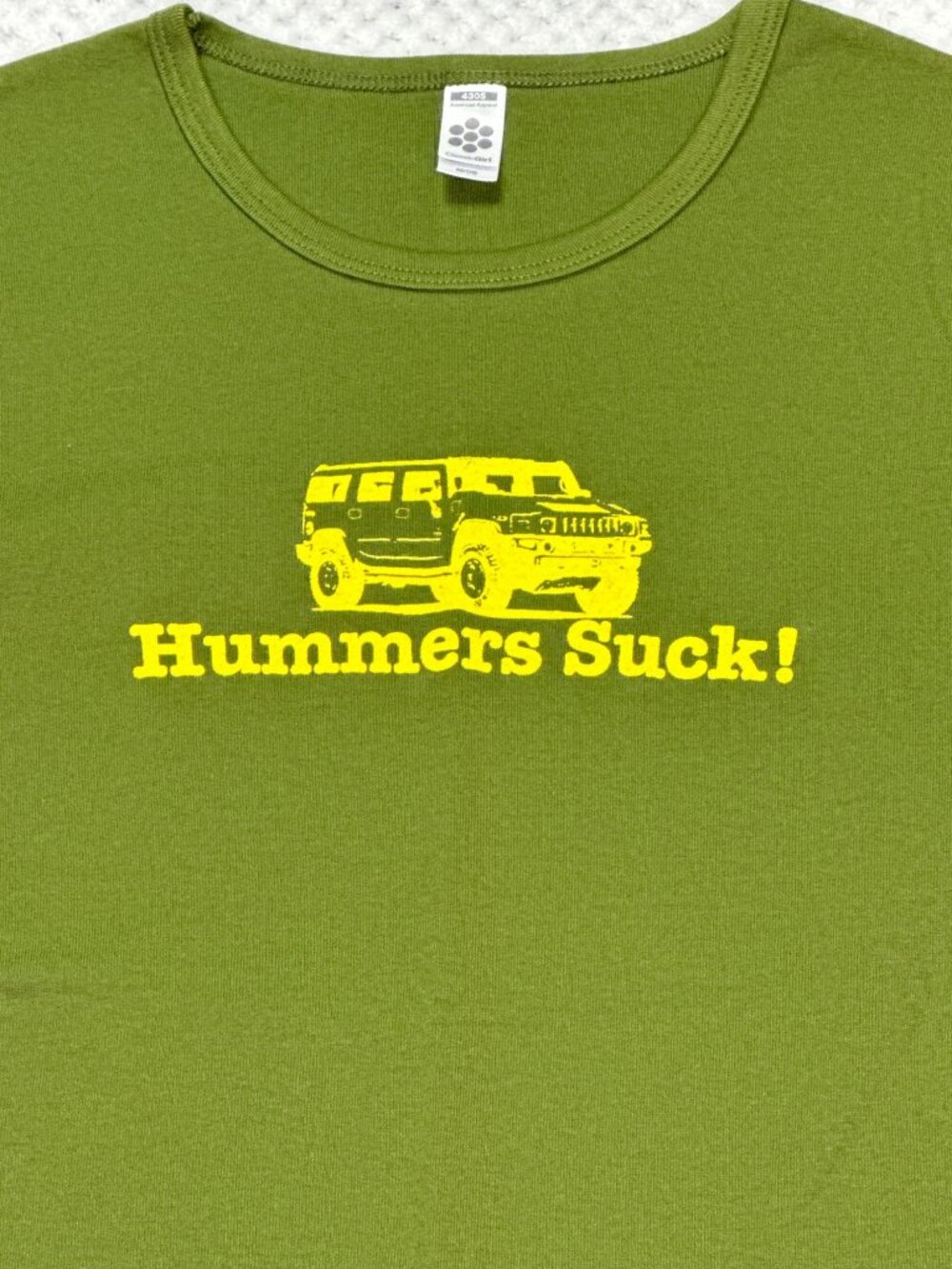 American Apparel Girls M Hummers Suck Graphic T Shirt Green Made USA Cotton